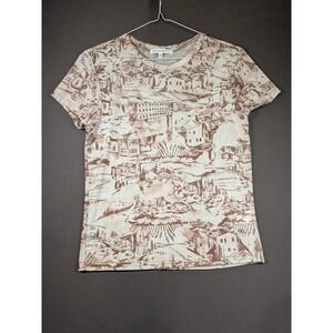ANTISTAR Women's Sheer Mesh Toile Print Top L Brown Cream Y2K Vintage Style